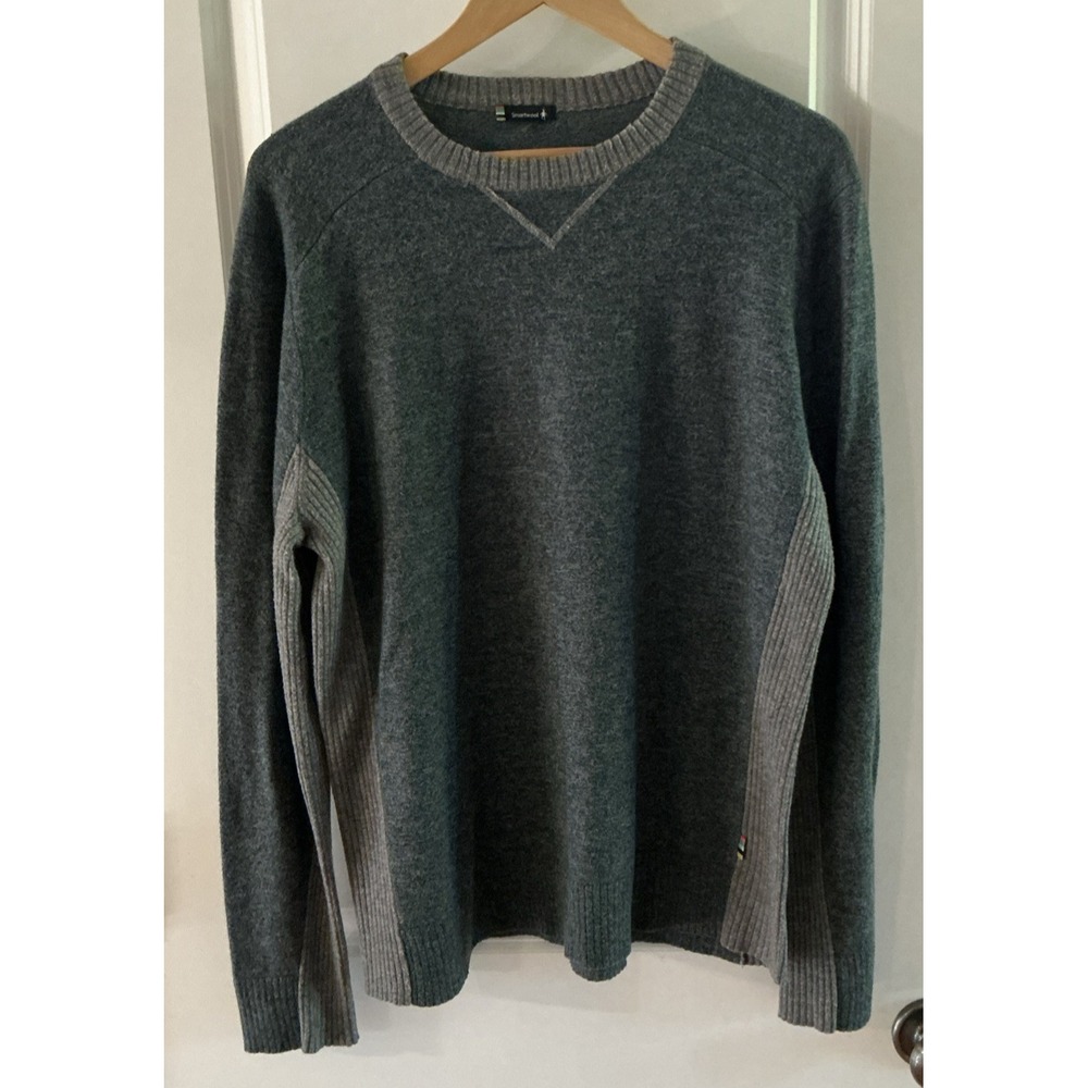 Smartwool Crewneck‎ Sweater Large Men's – Green Body / Gray Sleeve Wool blend